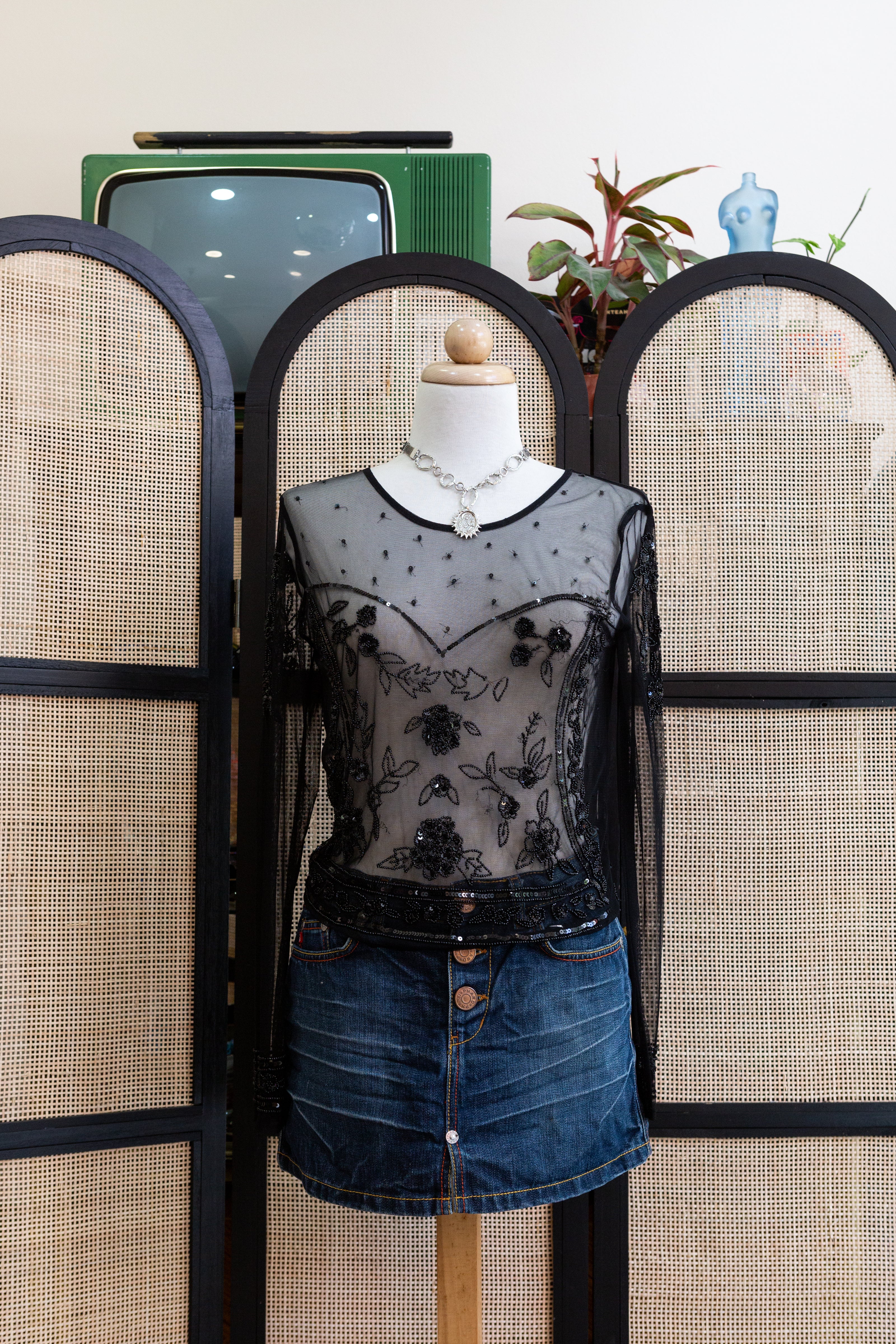 Stunning mesh top with sequin and beading detailing