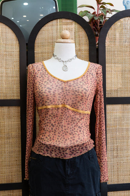 Y2K Sheer Leopard Mesh Top