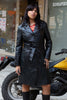 Super hot long leather black jacket with belt