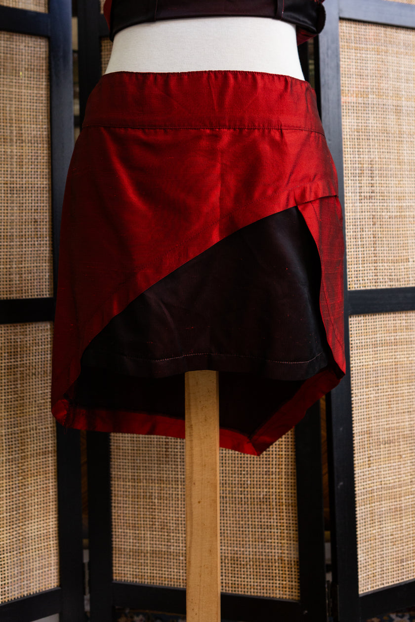 Super Hot Two-Piece Set – Asymmetrical Red & Black Corset Crop + Mini Skirt