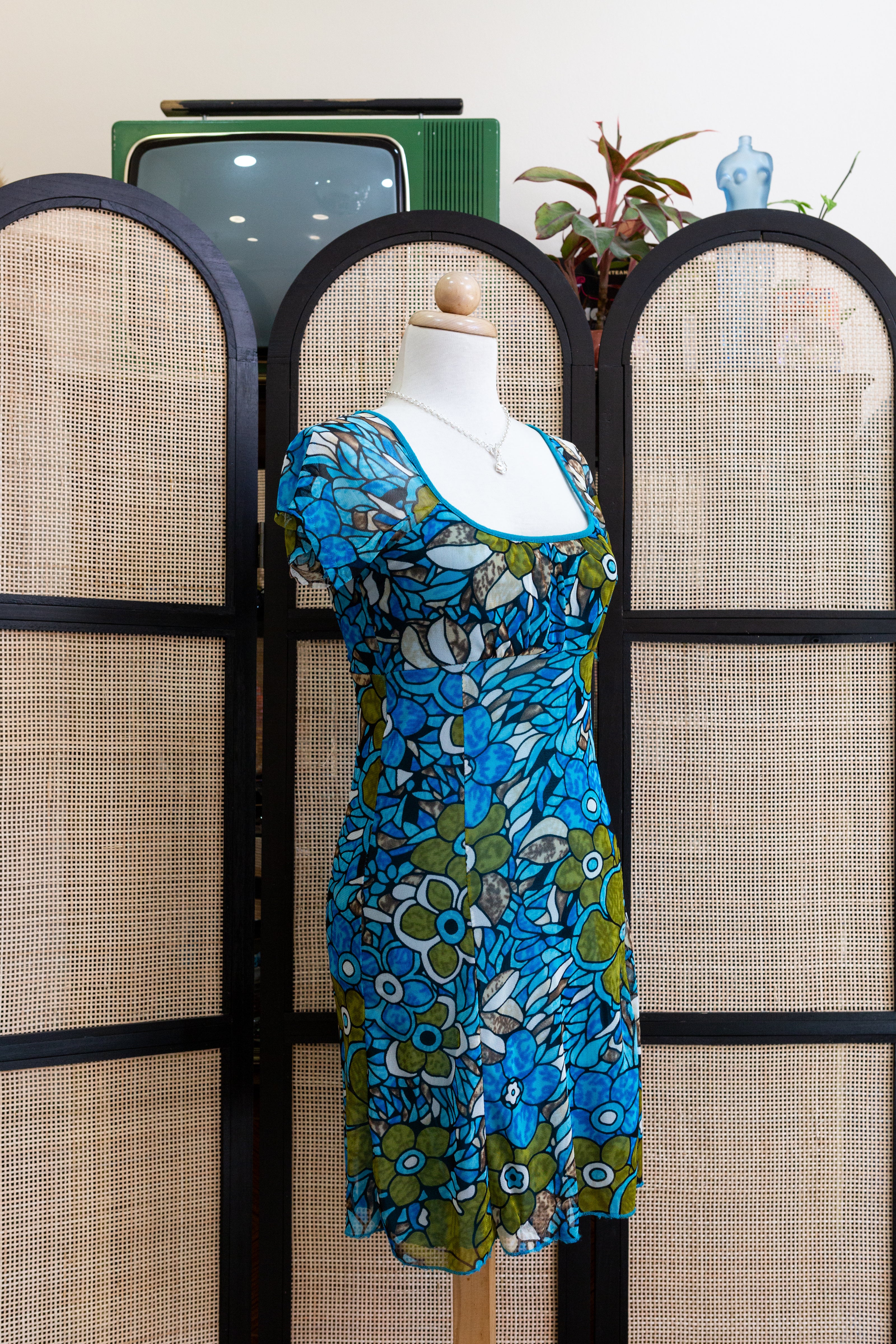 THE END mesh dress with square neckline