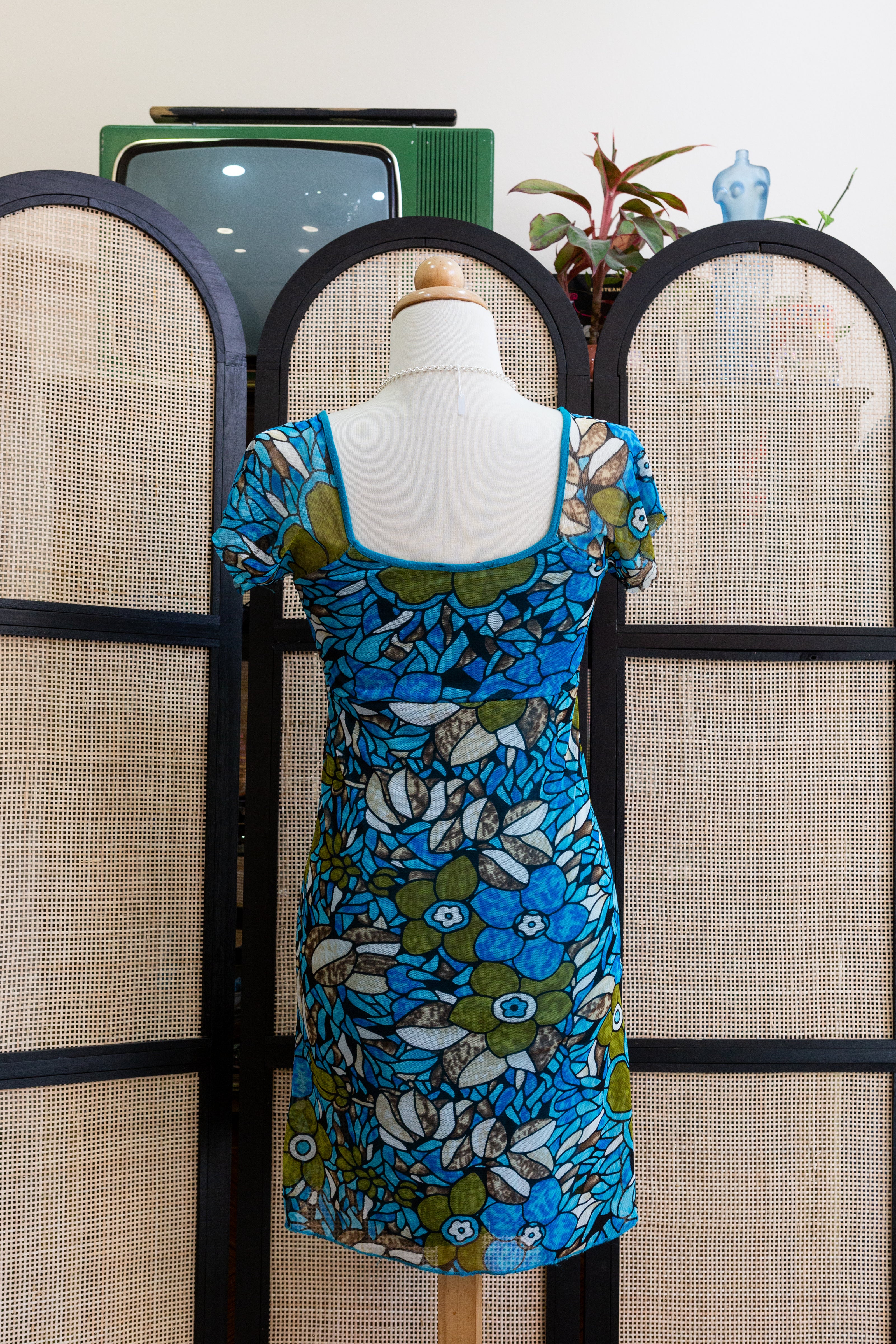 THE END mesh dress with square neckline