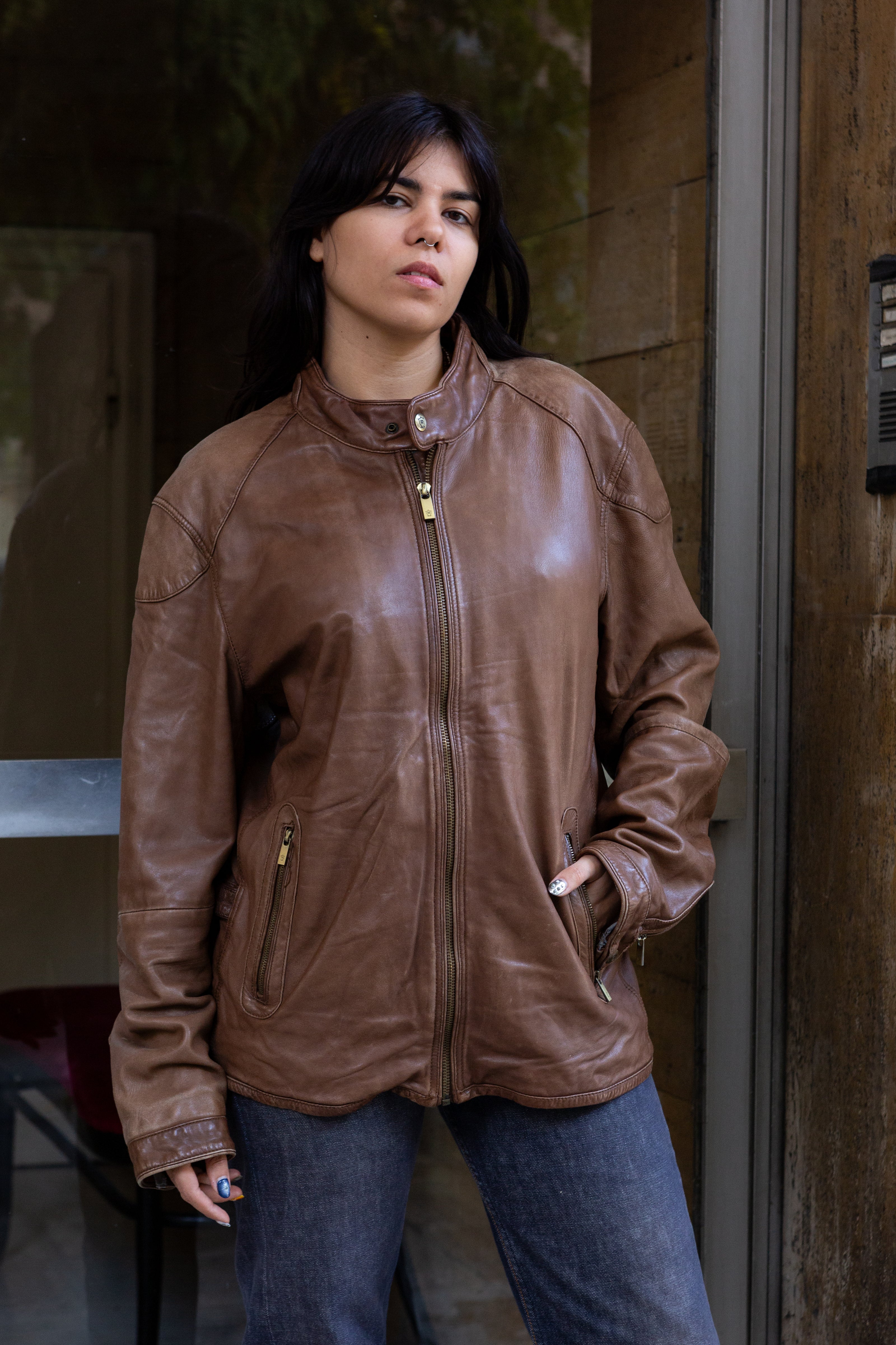 Vintage Men's brown genuine leather jacket (XL)