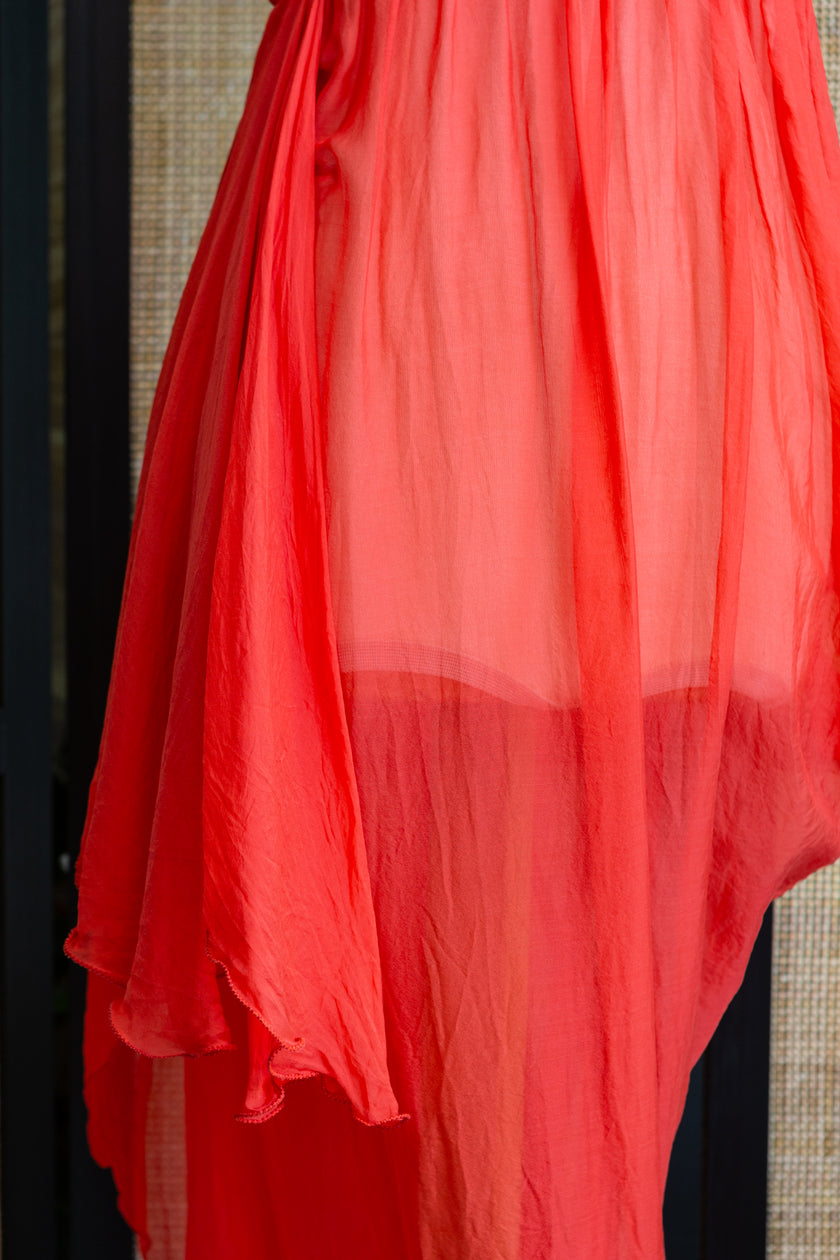 Deadstock Vintage Sheer Scarlet Asymmetrical Chiffon Dress