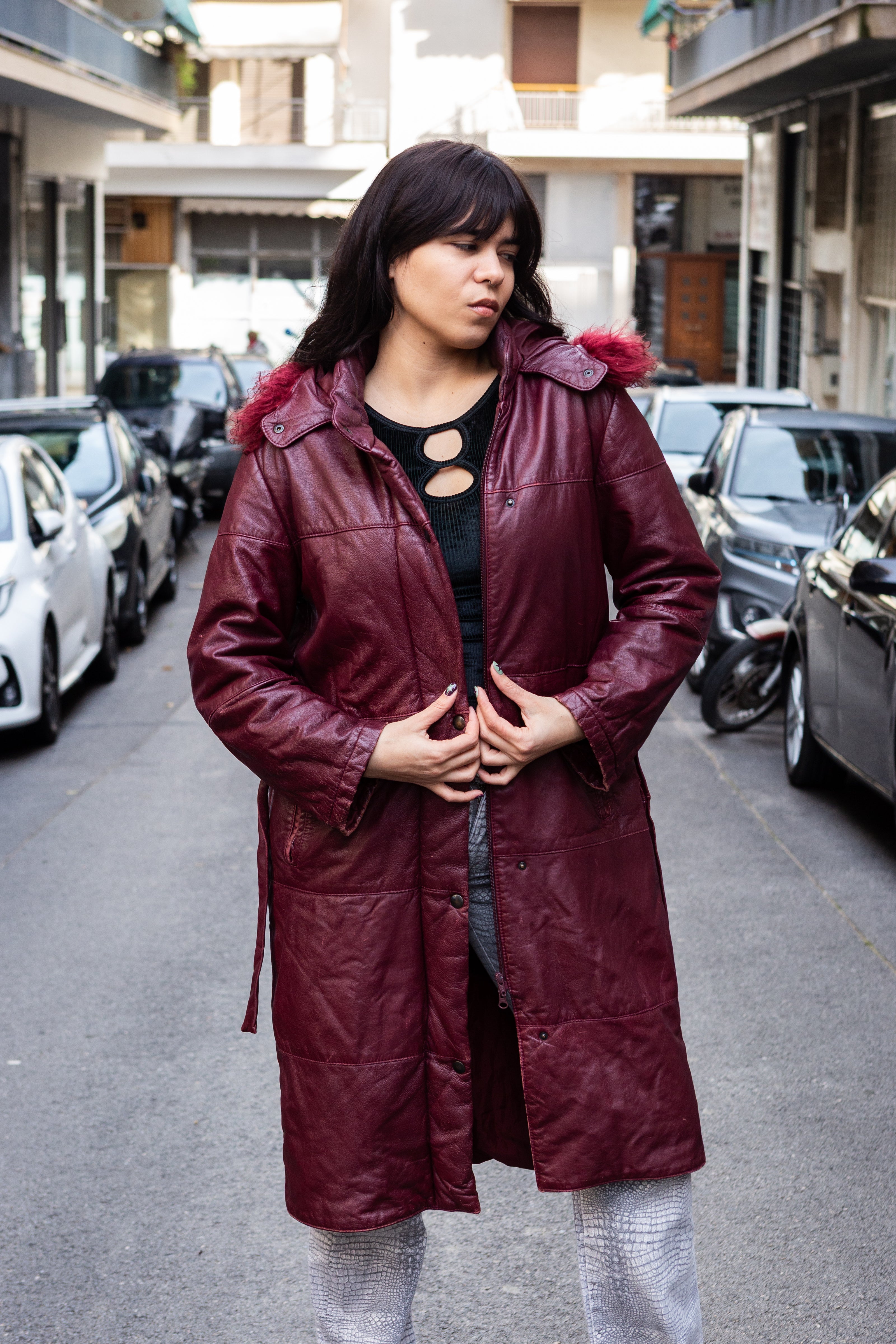 Vintage burgundy genuine leather jacket (L)