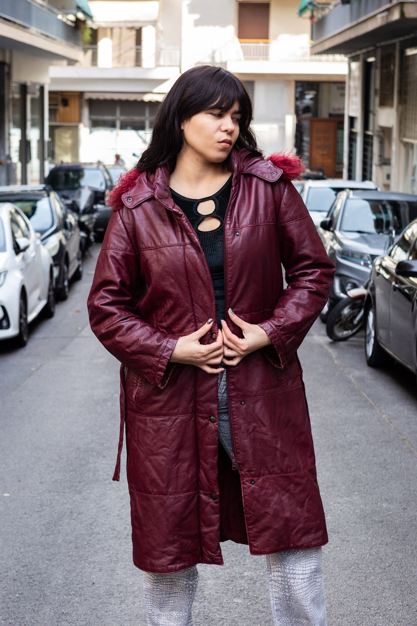 Vintage burgundy genuine leather jacket (L)