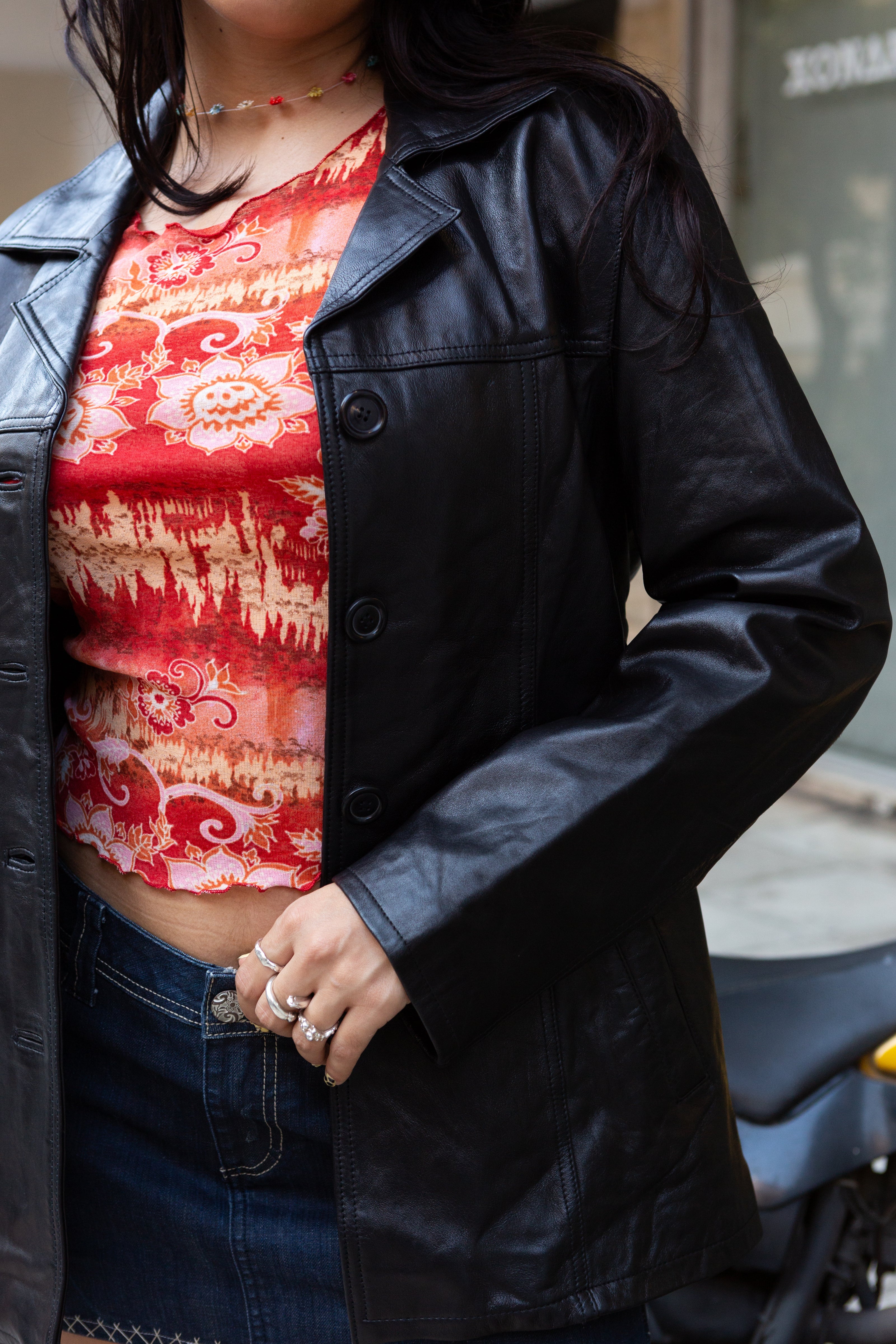 Black light leather jacket