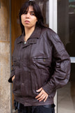Vintage genuine leather dark brown bomber jacket