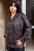 Vintage genuine leather dark brown bomber jacket