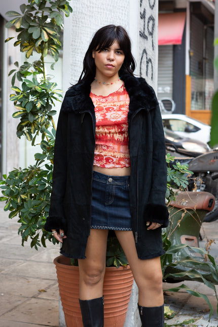 Long leather jacket with genuine fur lining