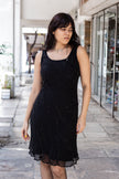 Vintage 100% Silk black beaded sheer overlay dress
(M)