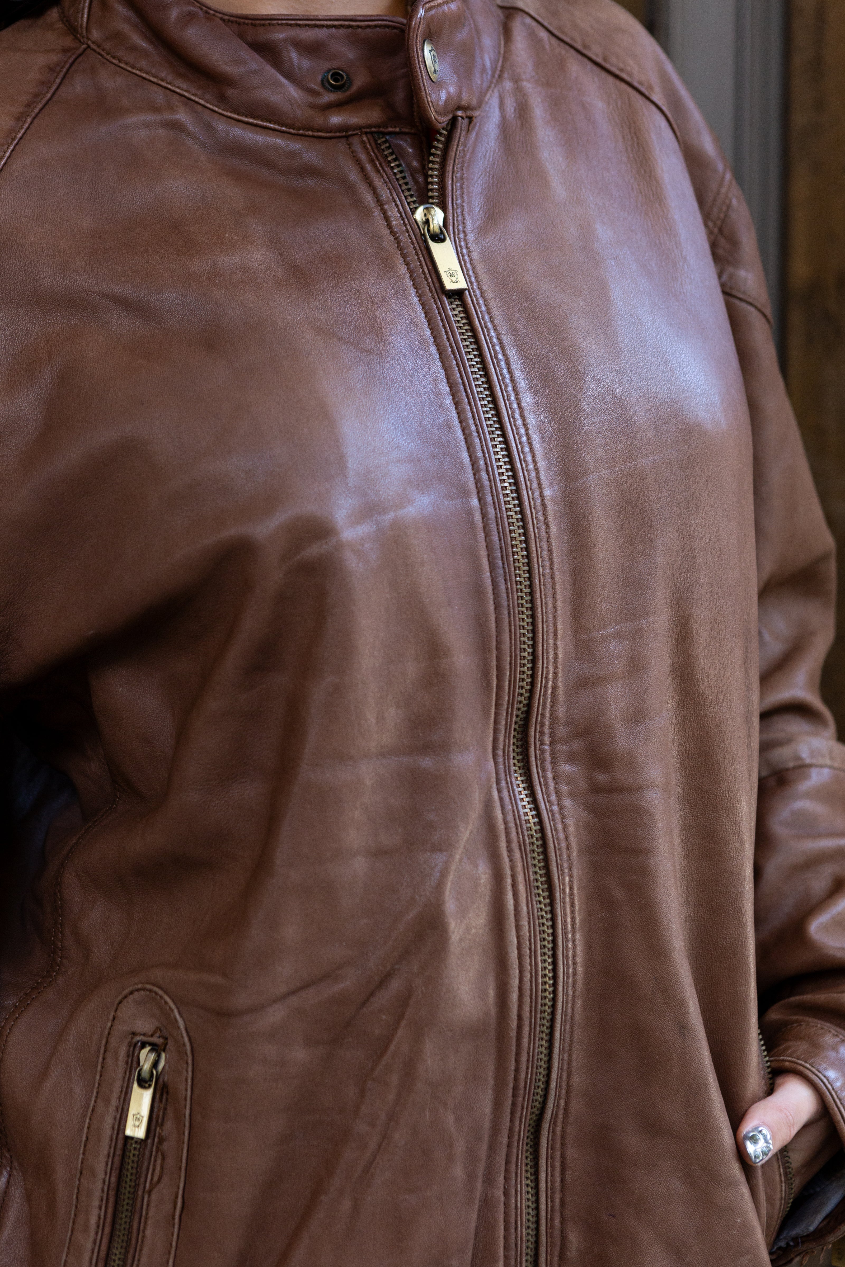 Vintage Men's brown genuine leather jacket (XL)