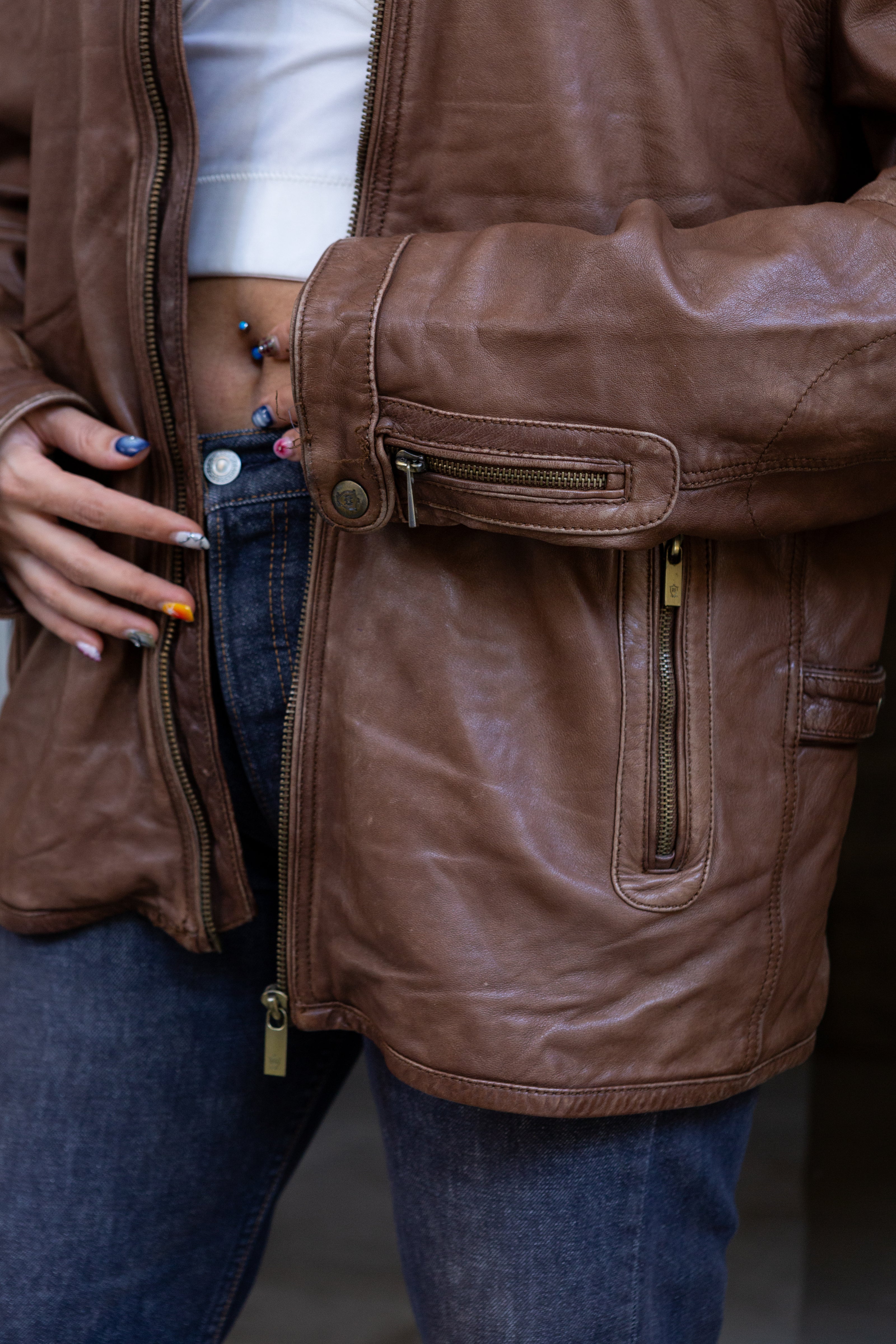 Vintage Men's brown genuine leather jacket (XL)