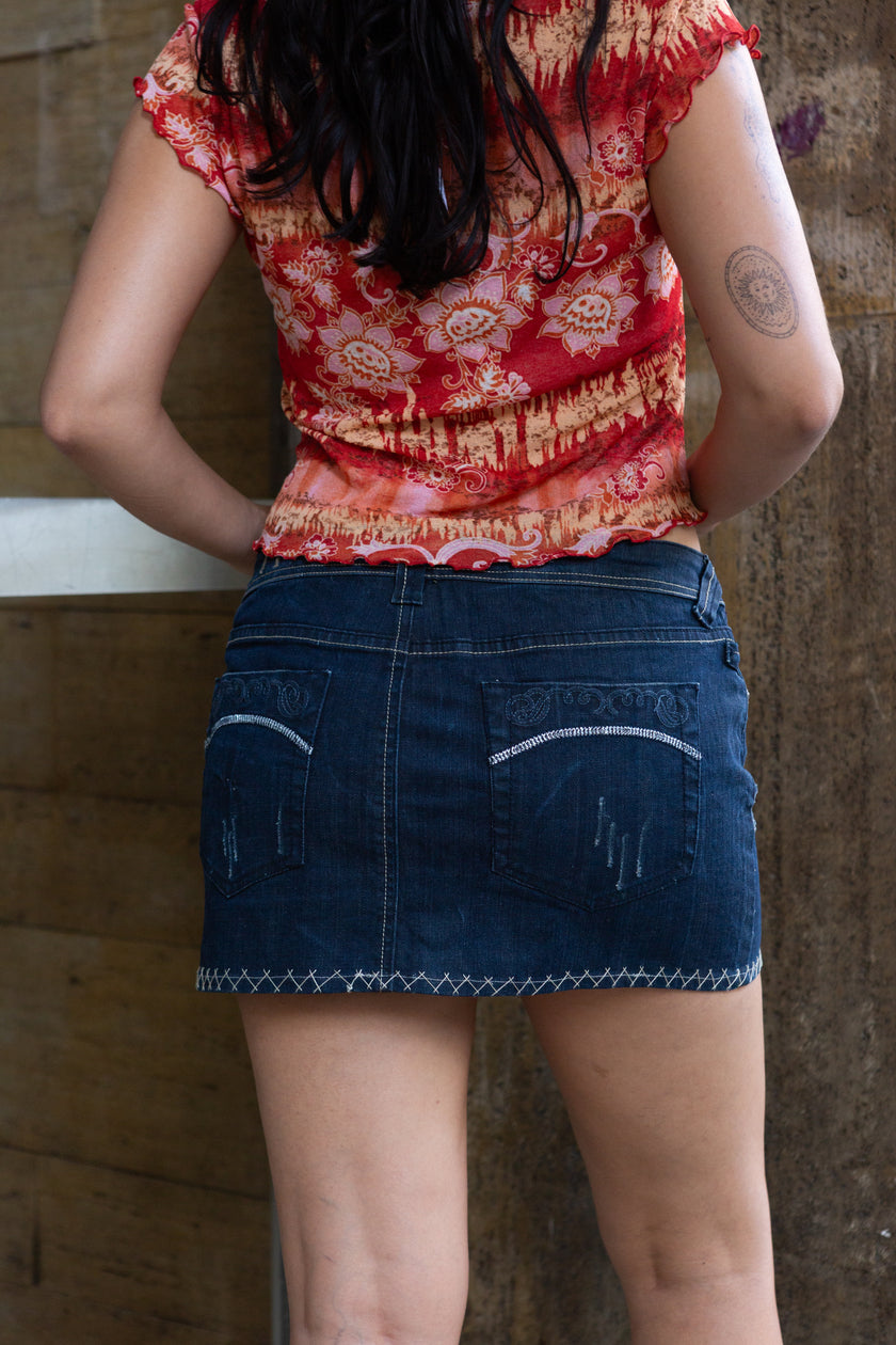Super hot Y2K dark wash mini skirt