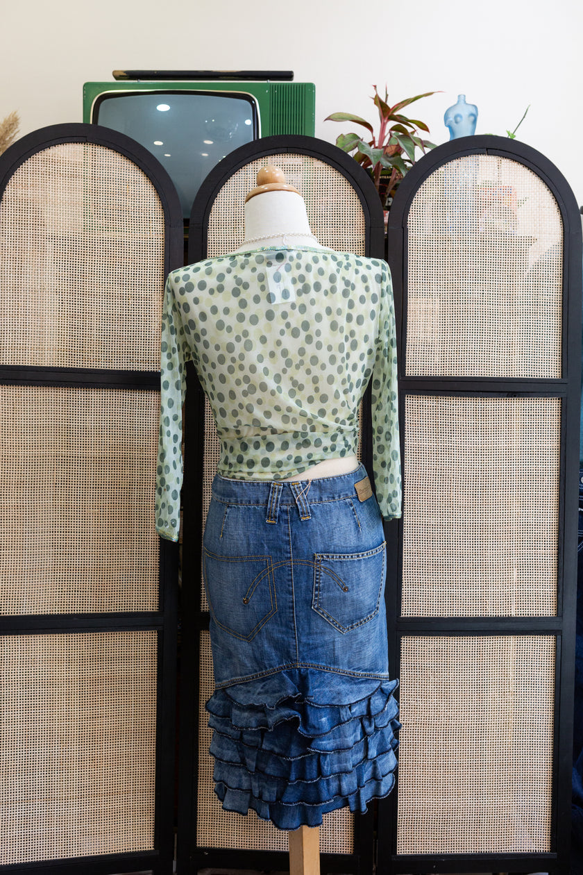 FORNARINA Y2K Ruffle Hem Denim Skirt