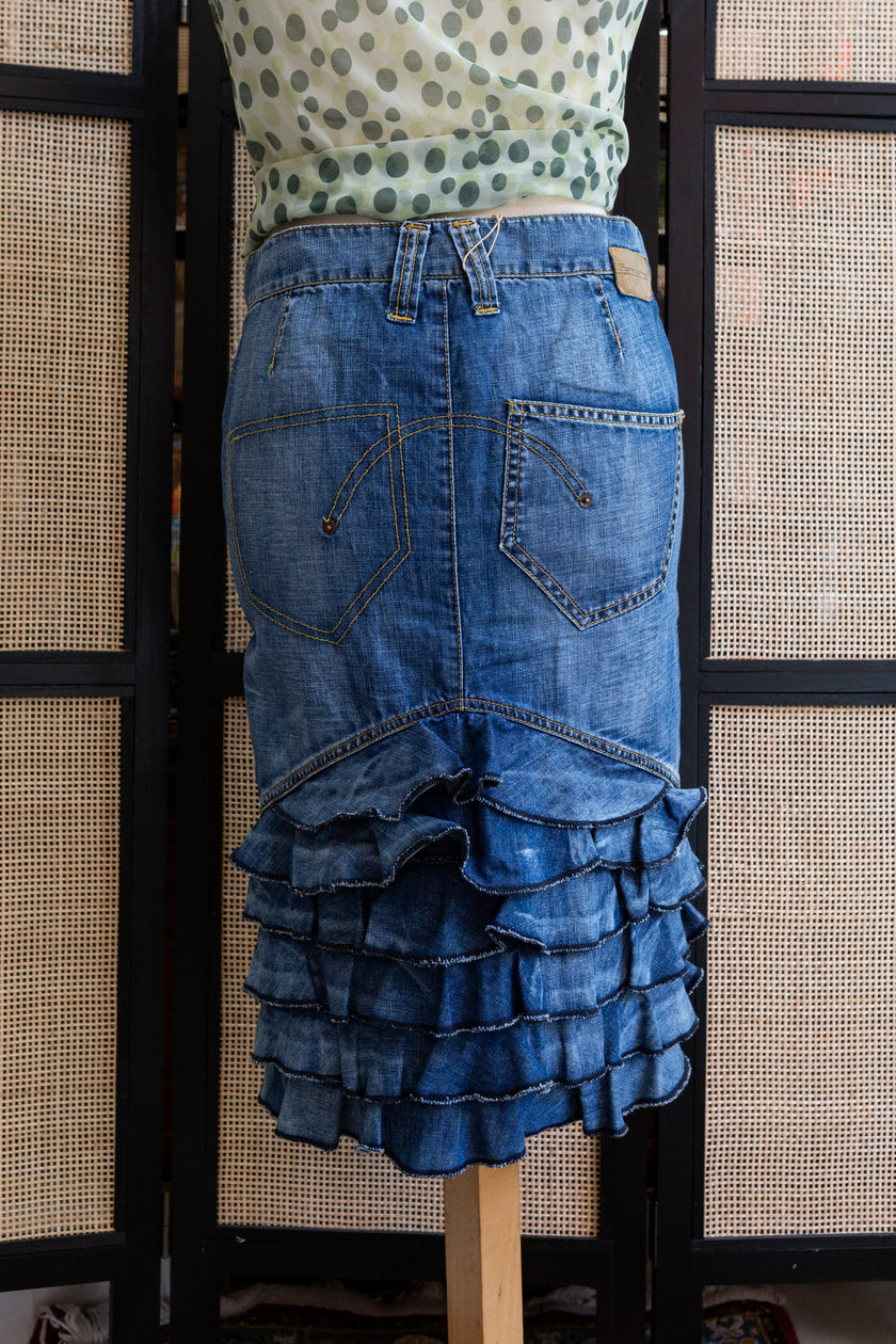 FORNARINA Y2K Ruffle Hem Denim Skirt