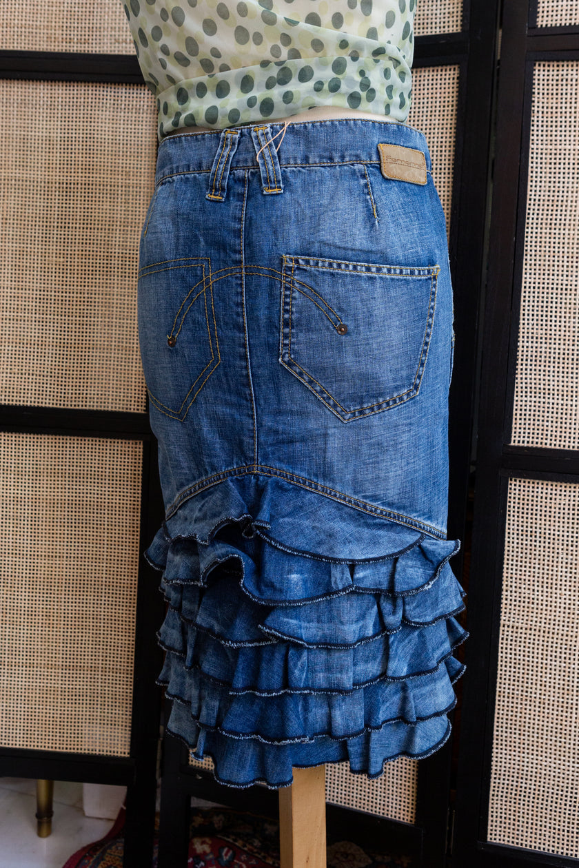 FORNARINA Y2K Ruffle Hem Denim Skirt