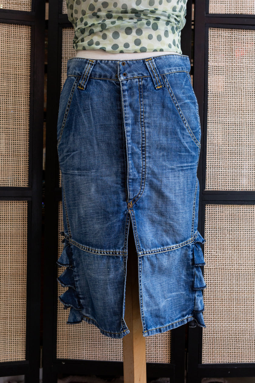 FORNARINA Y2K Ruffle Hem Denim Skirt