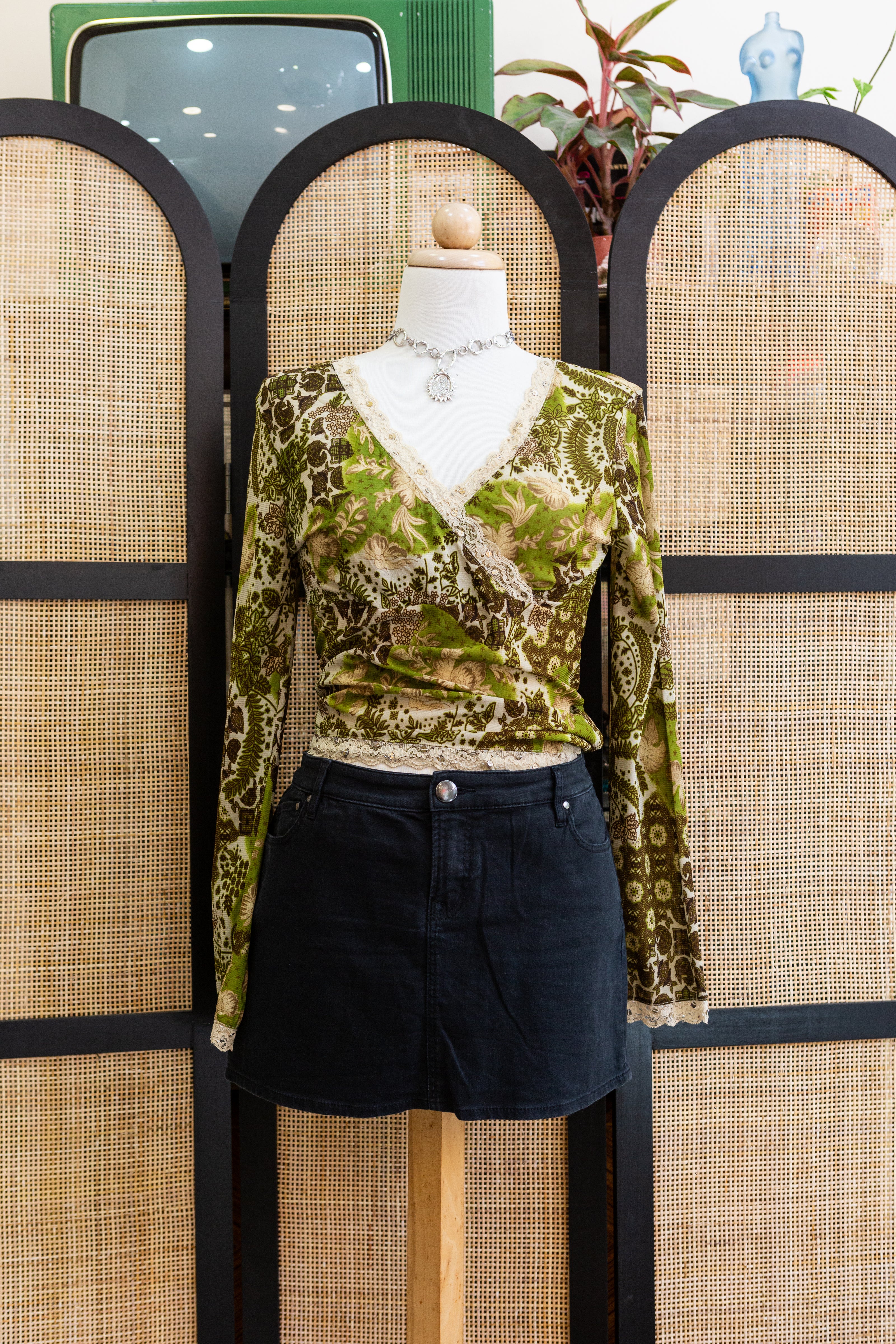 Black denim mini skirt