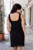 Vintage 100% Silk black beaded sheer overlay dress
(M)