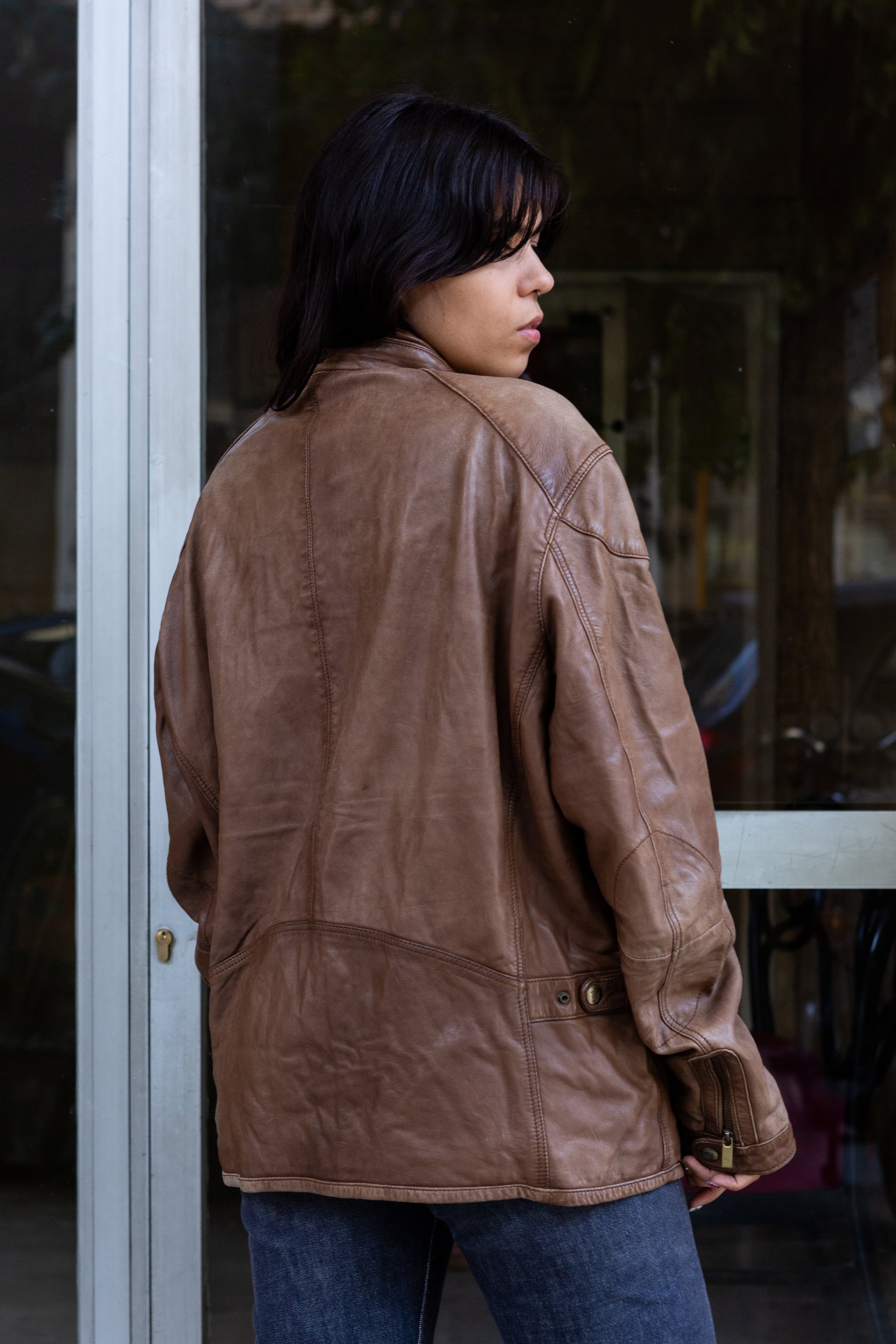 Vintage Men's brown genuine leather jacket (XL)