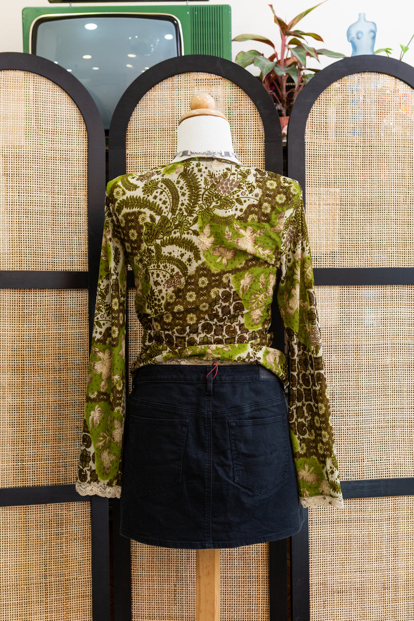 Black denim mini skirt