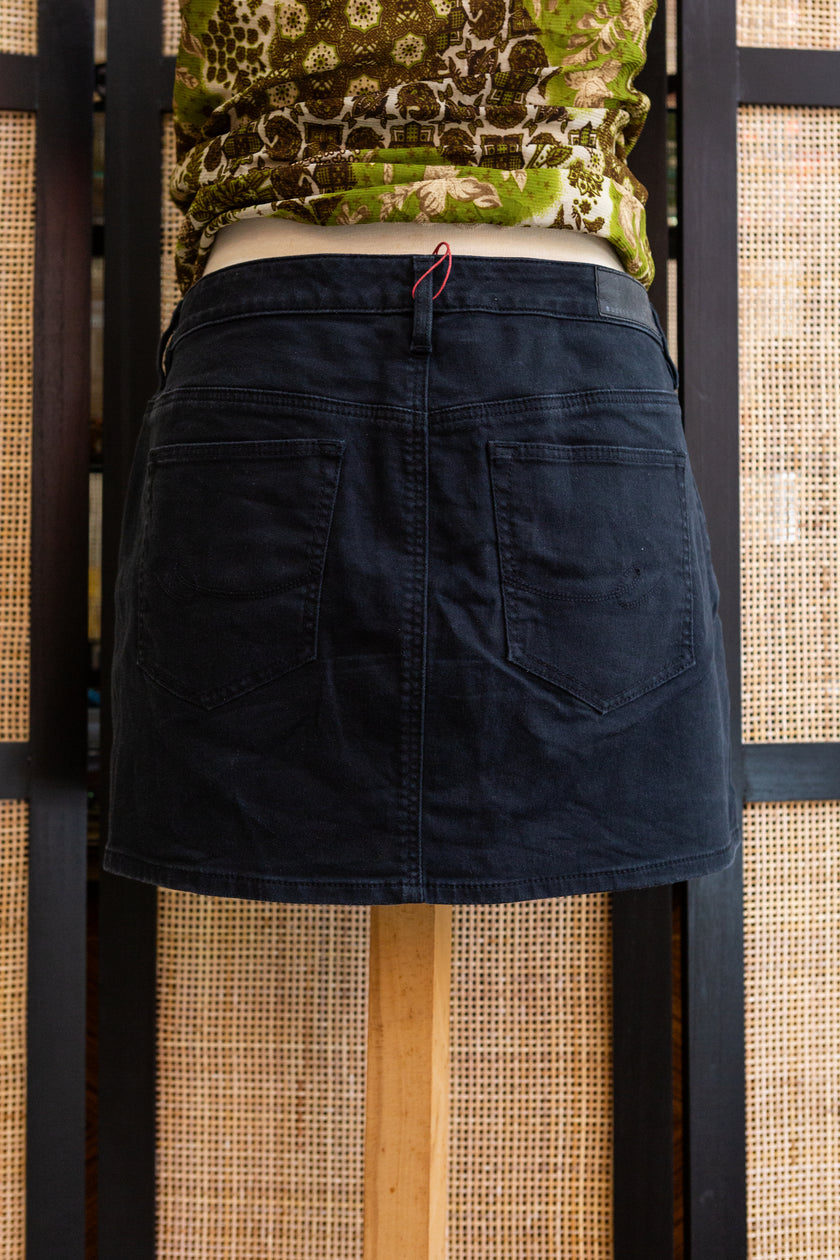 Black denim mini skirt