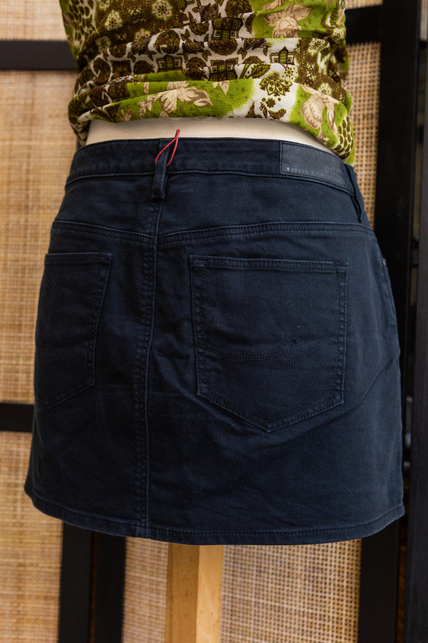 Black denim mini skirt