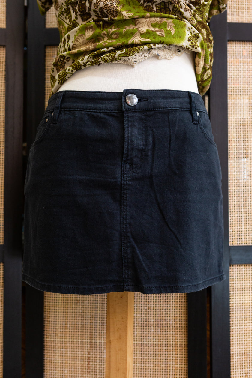 Black denim mini skirt