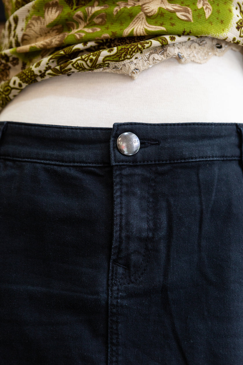 Black denim mini skirt