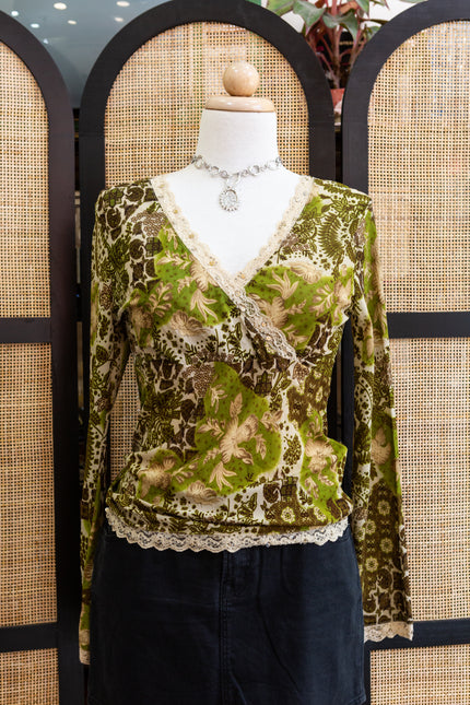 Vintage Y2K mesh top with lace trim