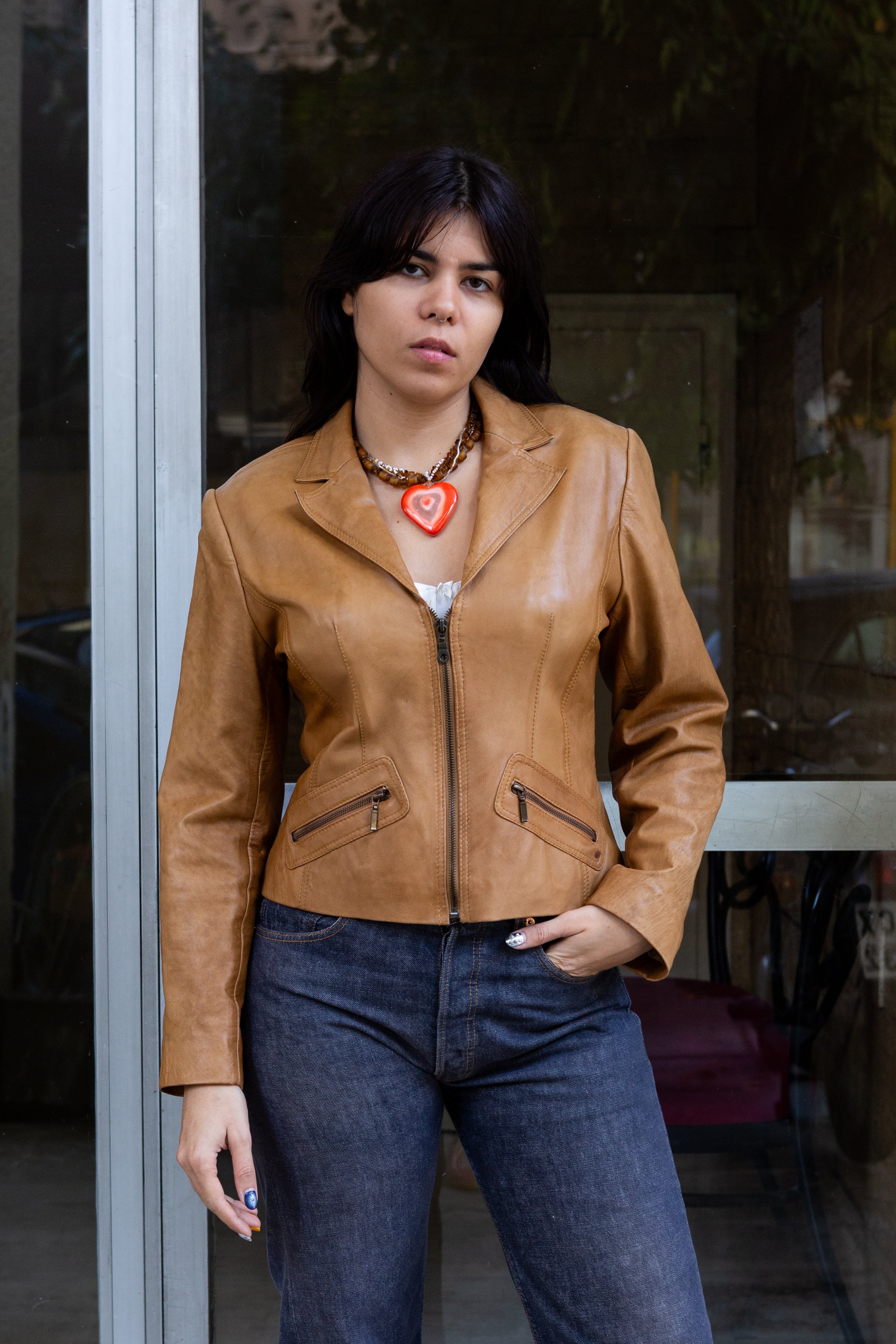 Vintage light brown leather jacket (M)