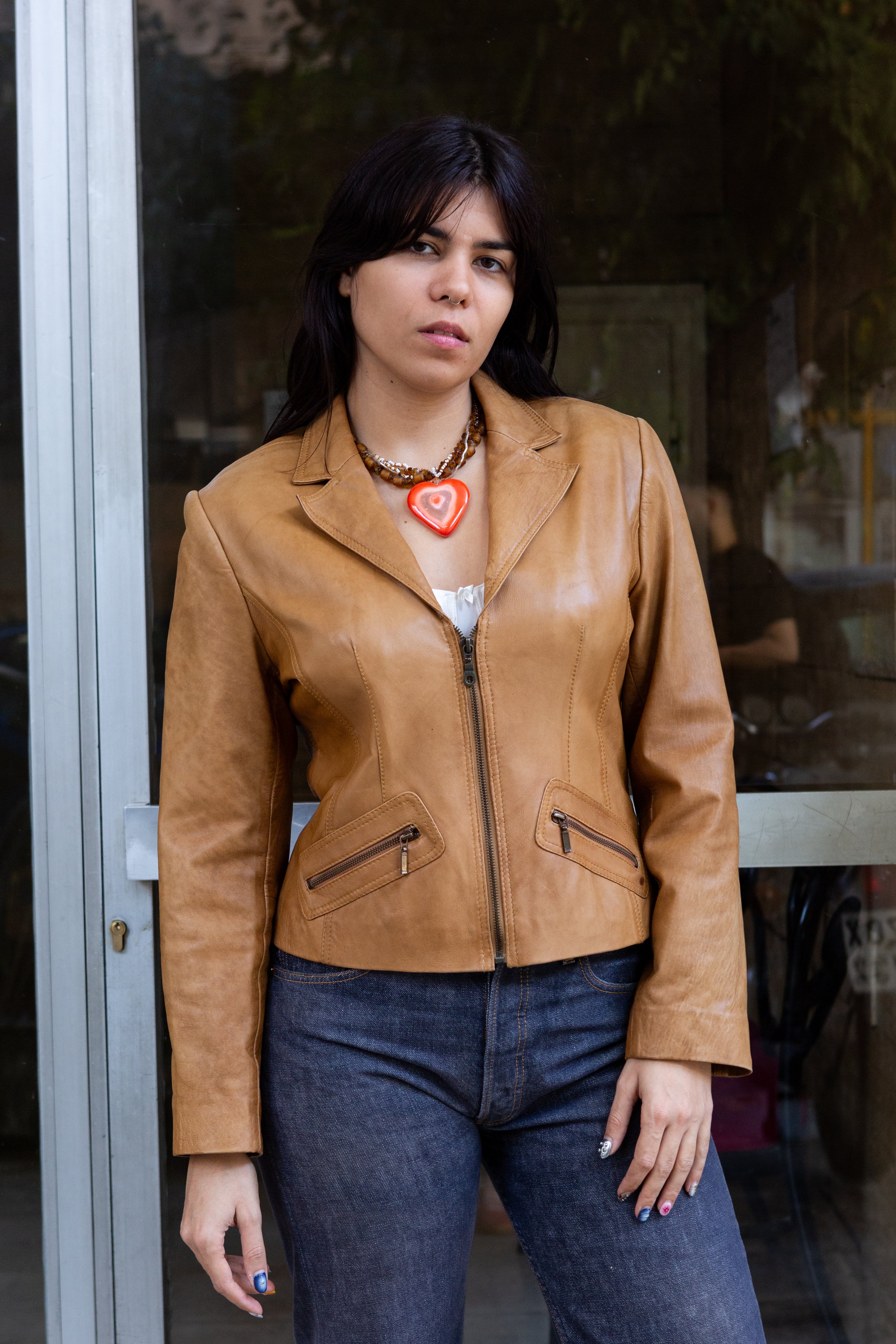 Vintage light brown leather jacket (M)