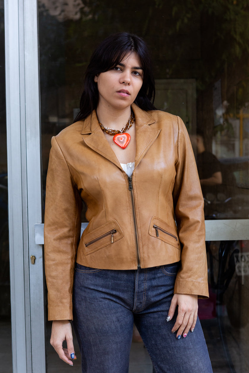 Vintage light brown leather jacket (M)