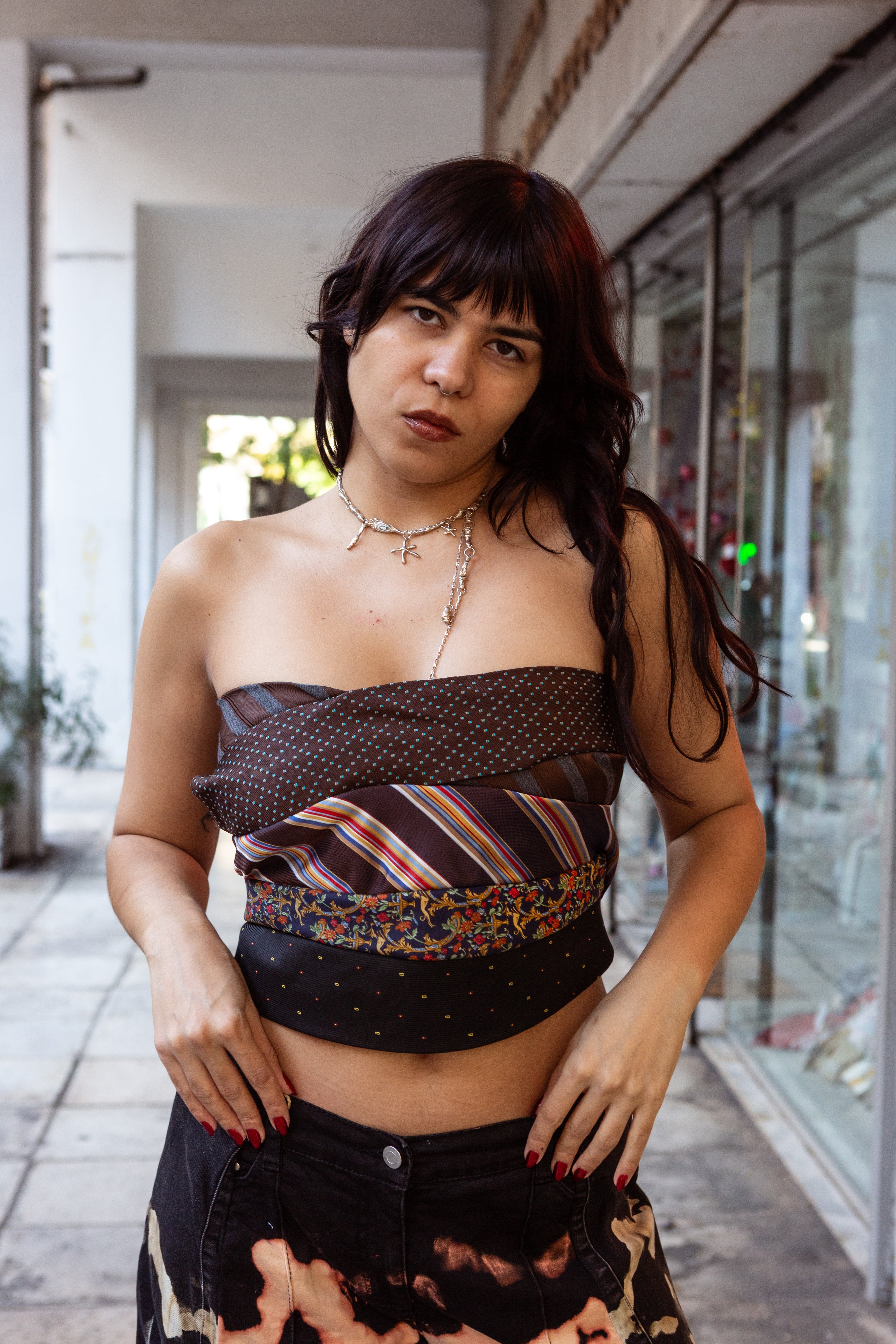 Cosette up-cycled top with vintage ties