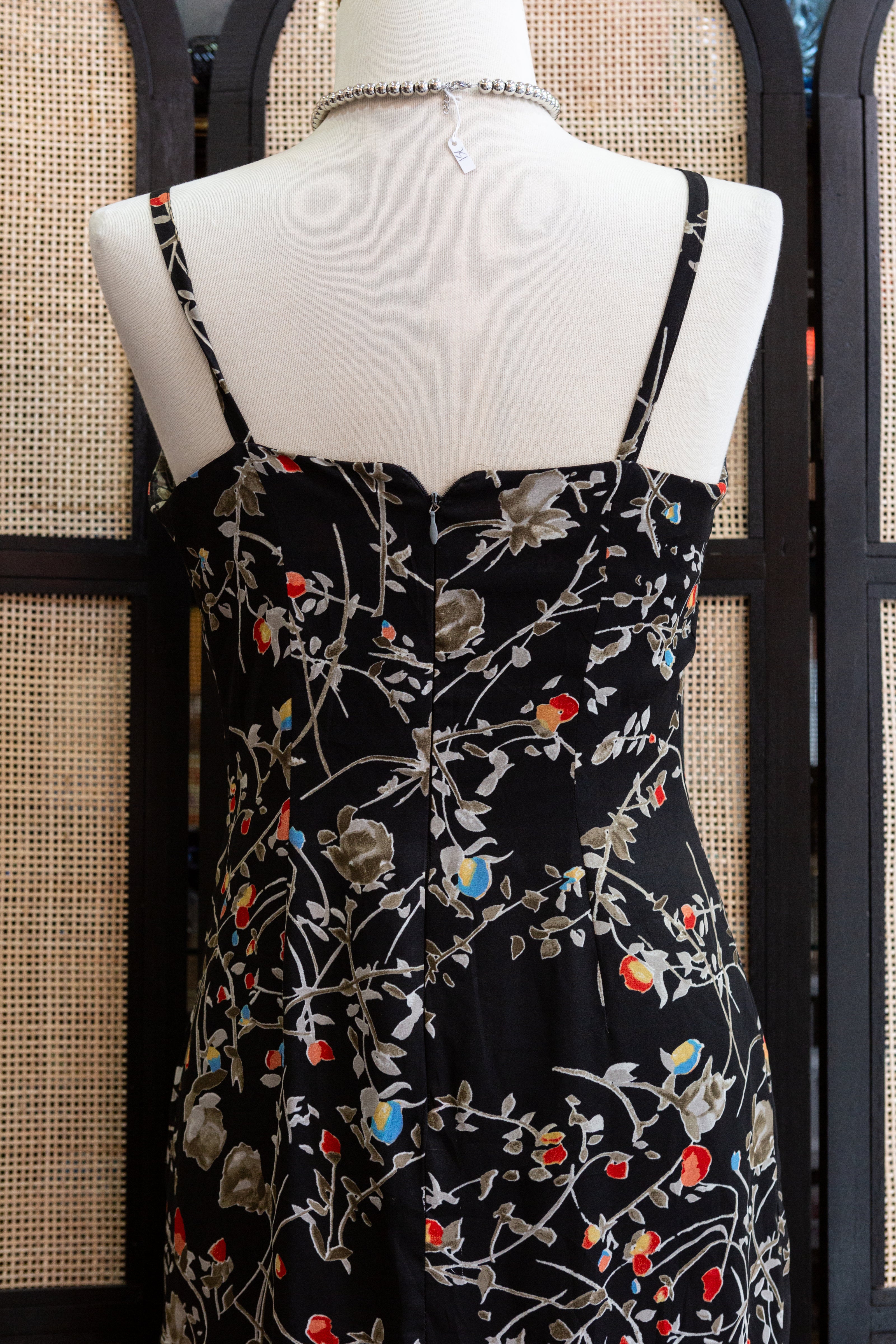 90s Floral Midi with Ruffle Neckline