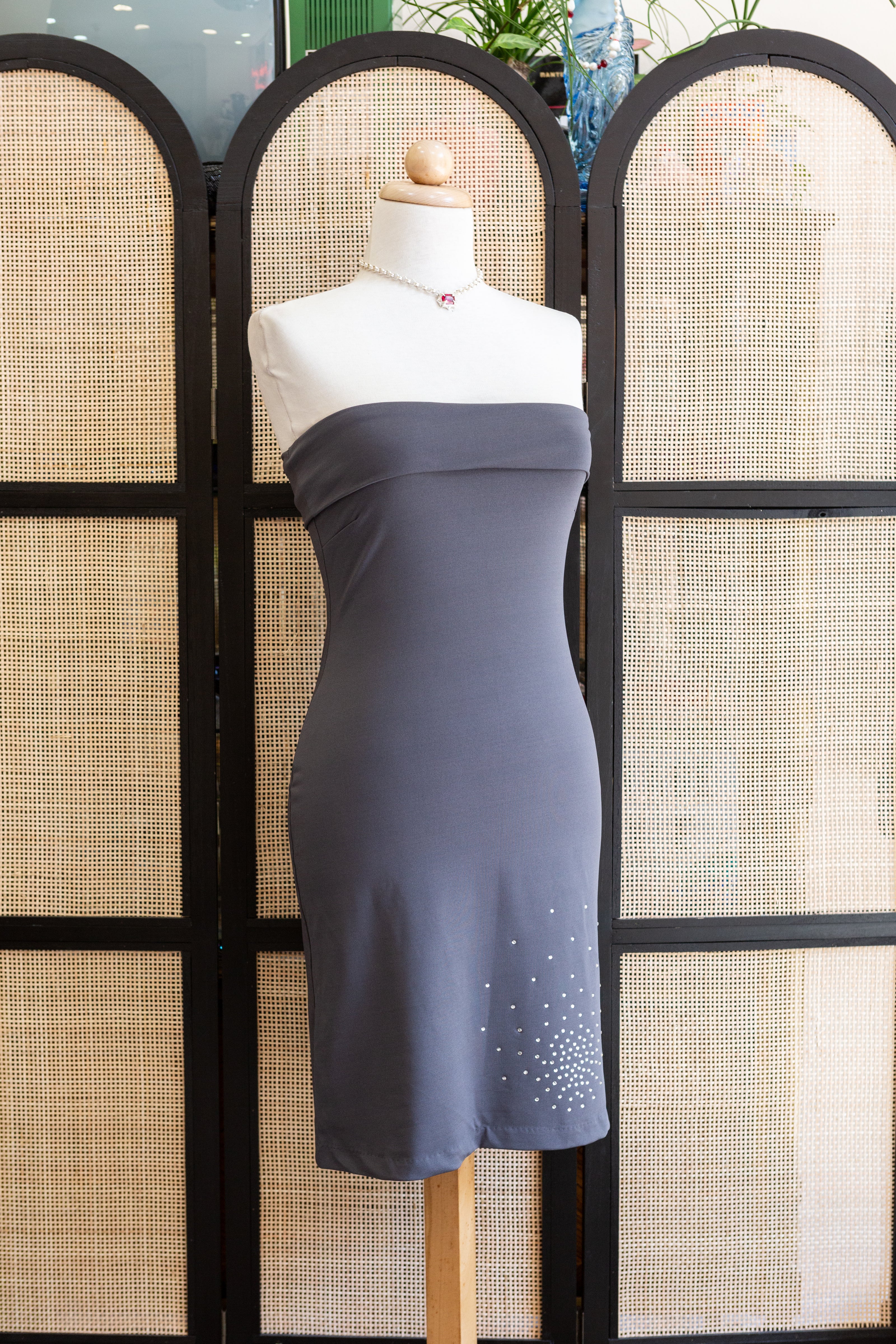 Super hot strapless bodycon dress with rhinestones