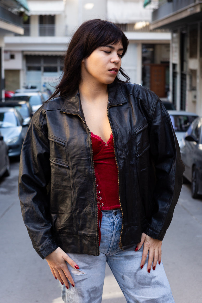 Vintage leather bomber jacket (L)