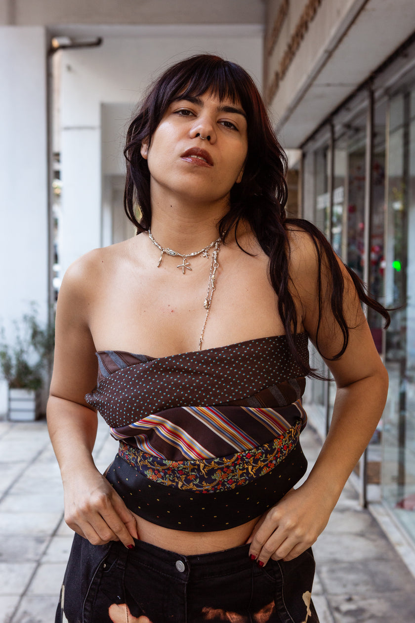 Cosette up-cycled top with vintage ties