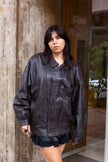 Vintage genuine leather dark brown bomber jacket