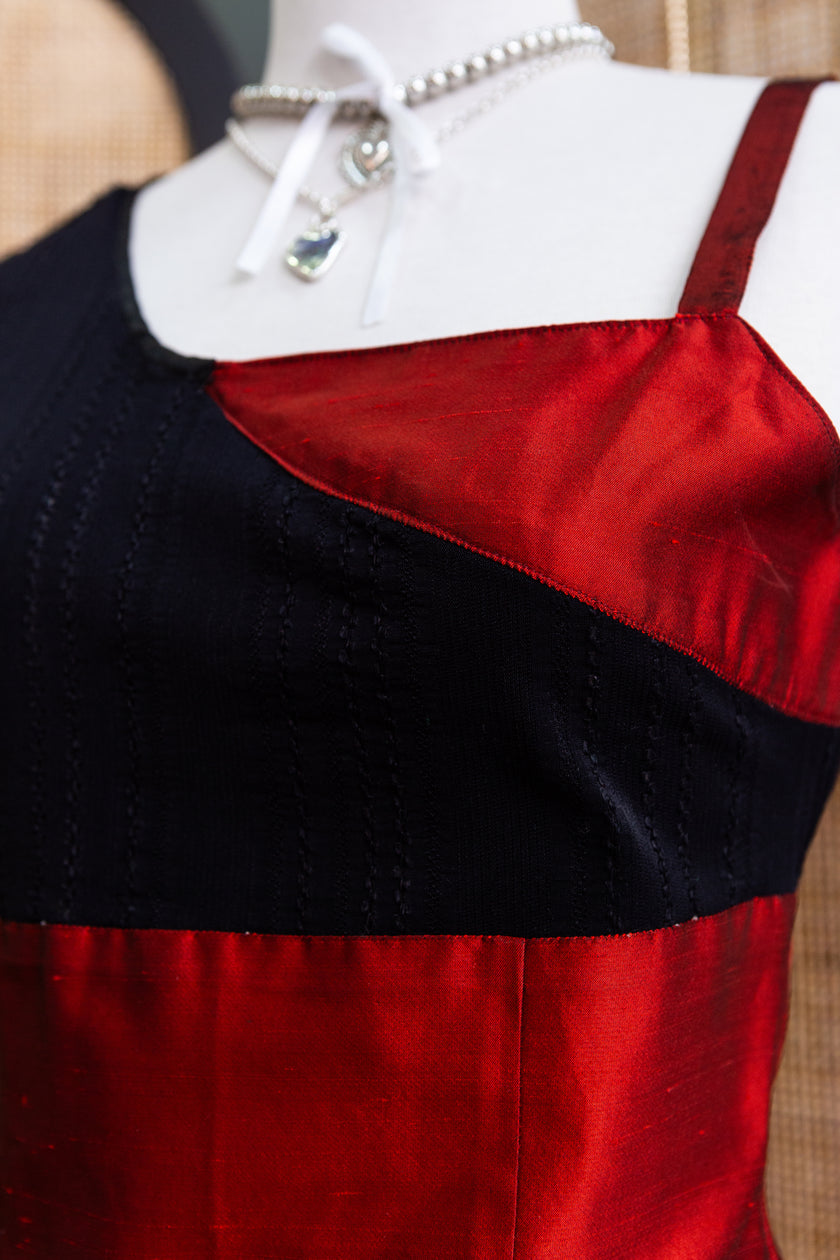 Super Hot Two-Piece Set – Asymmetrical Red & Black Corset Crop + Mini Skirt