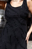 Vintage 100% Silk black beaded sheer overlay dress
(M)
