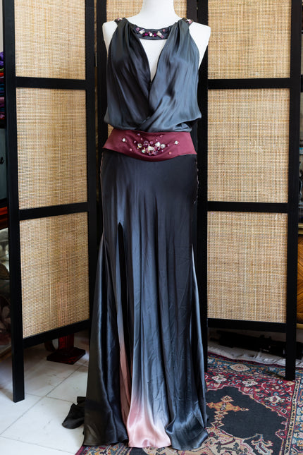 Zinas 100% silk Glamorous Ombre Satin Evening Gown