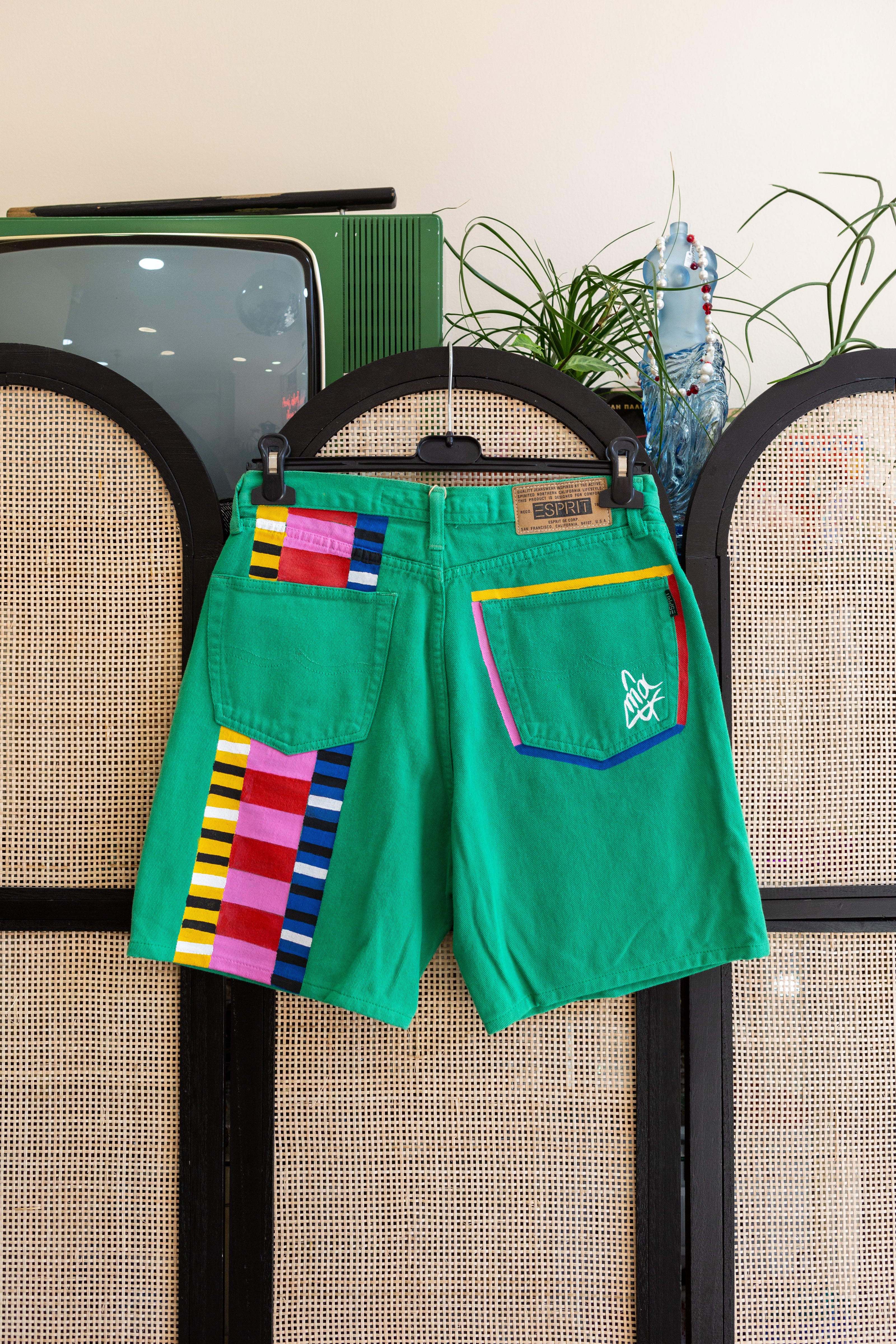 Ηandpainted Esprit Green denim shorts