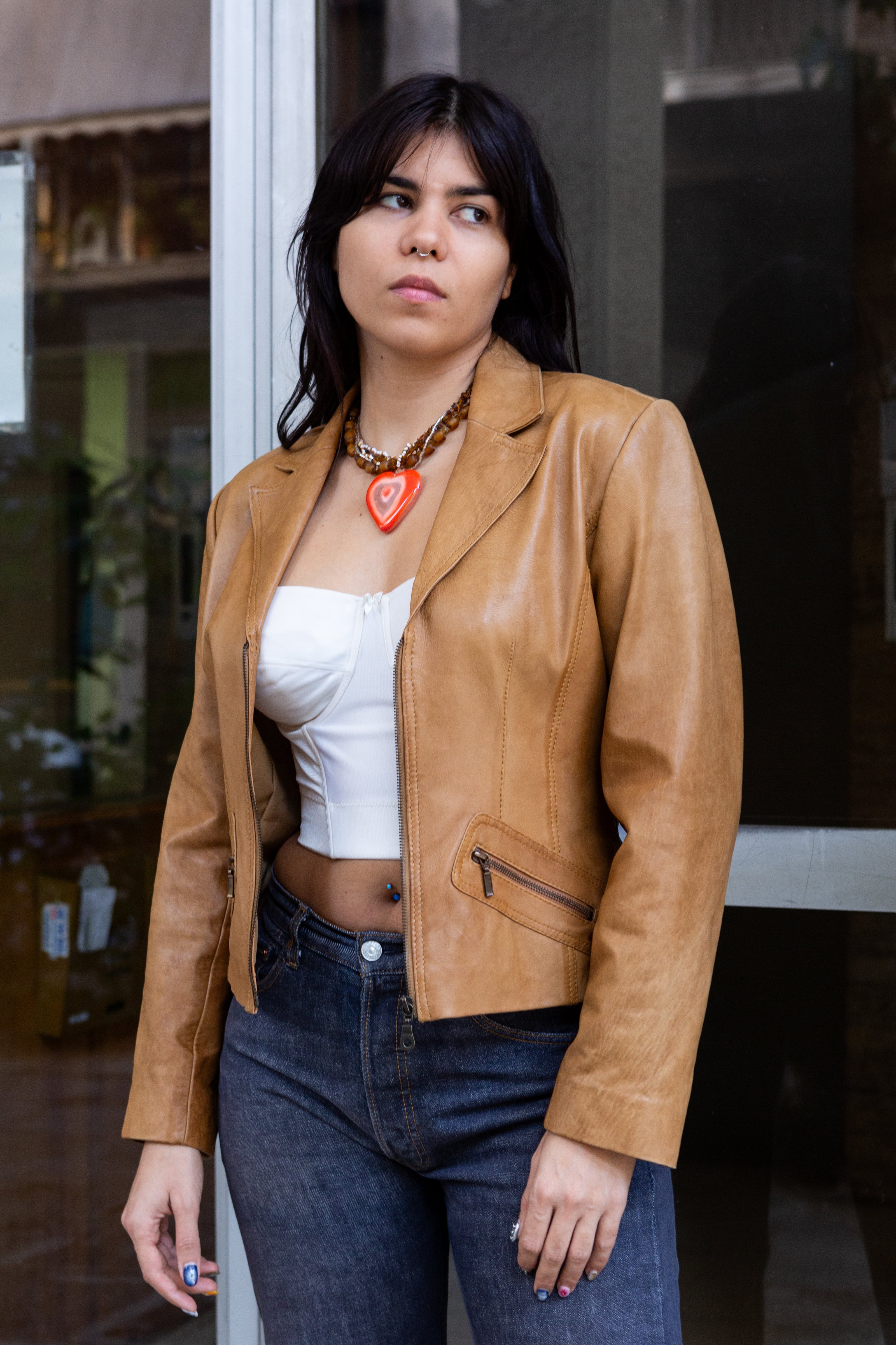 Vintage light brown leather jacket (M)