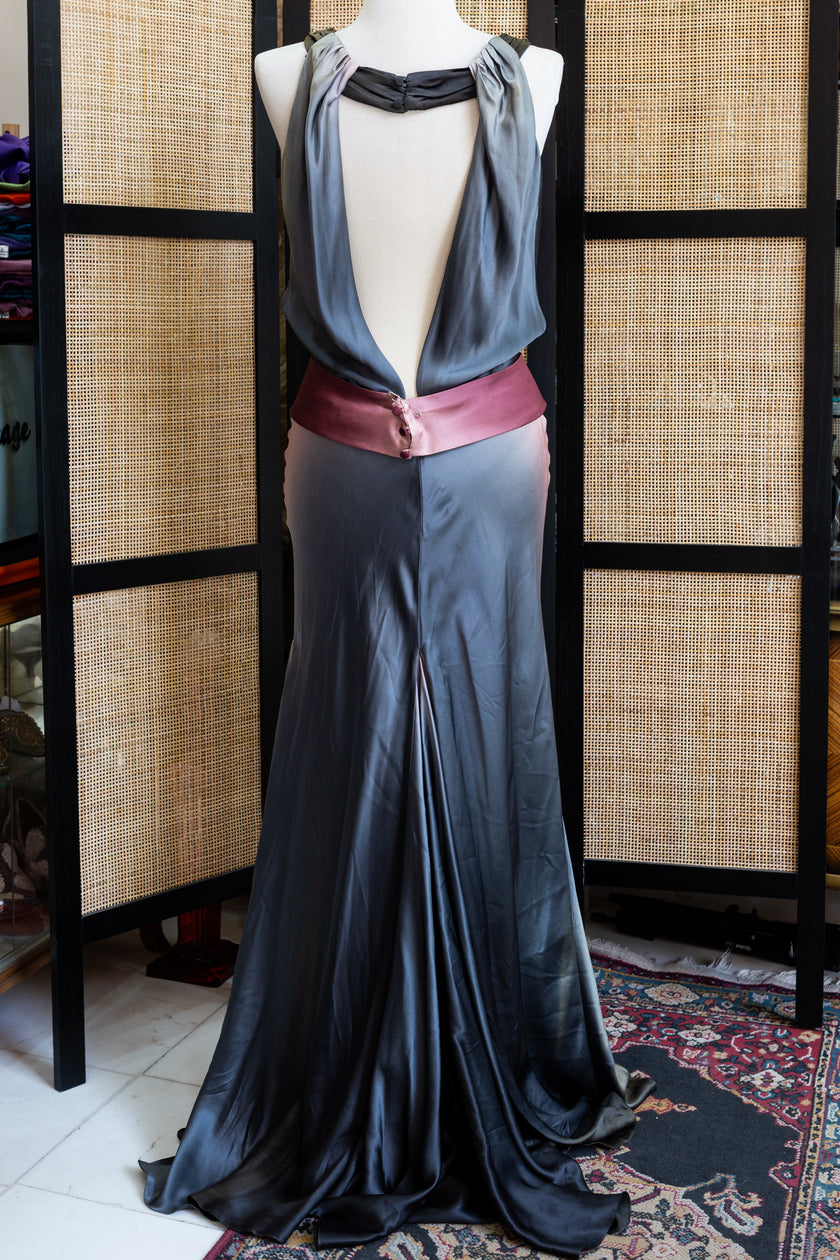 Zinas 100% silk Glamorous Ombre Satin Evening Gown