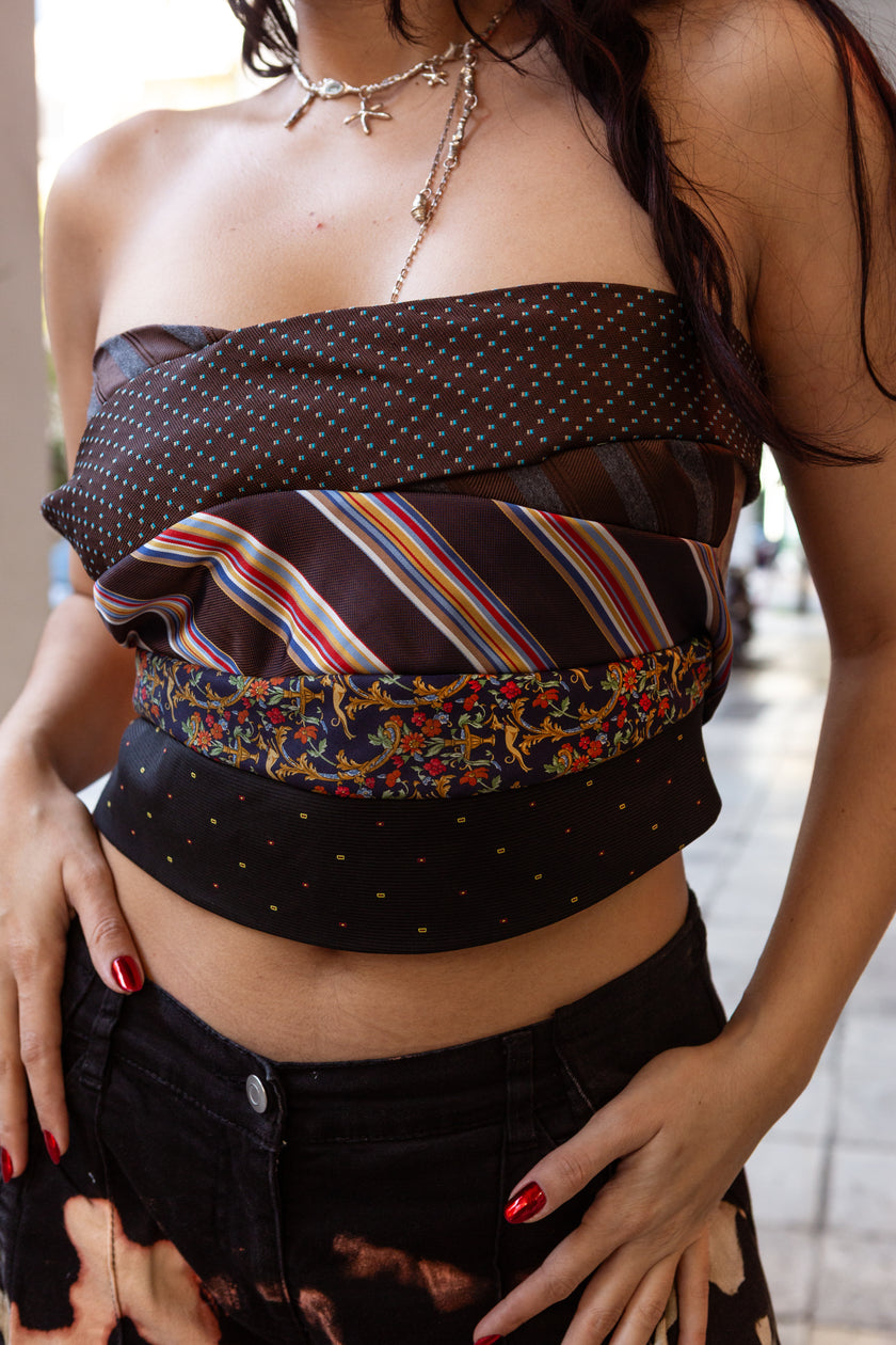 Cosette up-cycled top with vintage ties