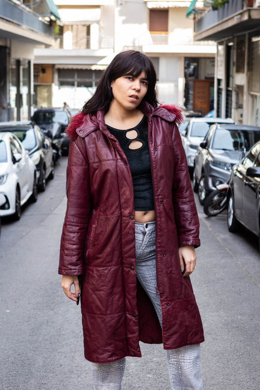 Vintage burgundy genuine leather jacket (L)