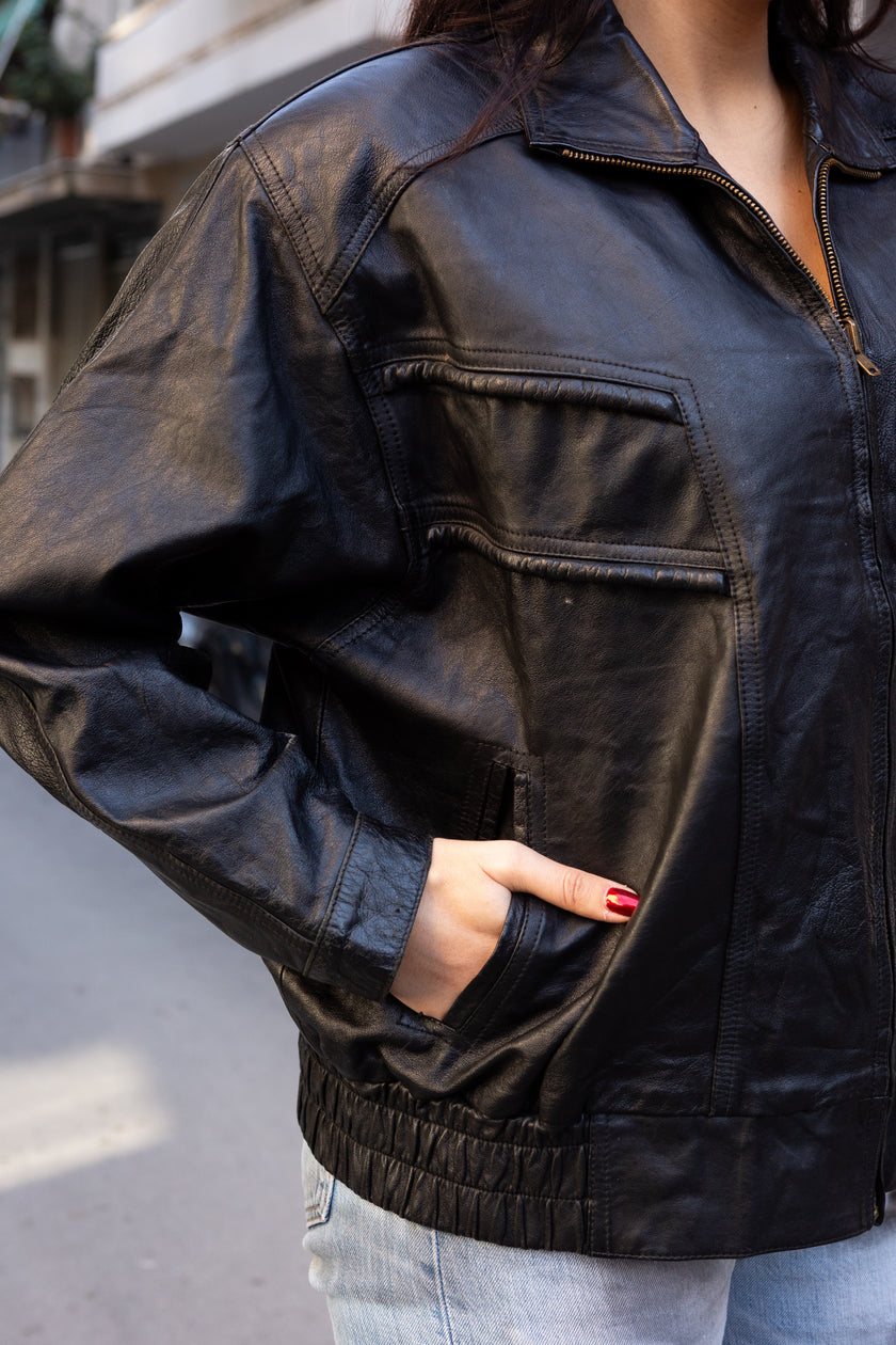 Vintage leather bomber jacket (L)