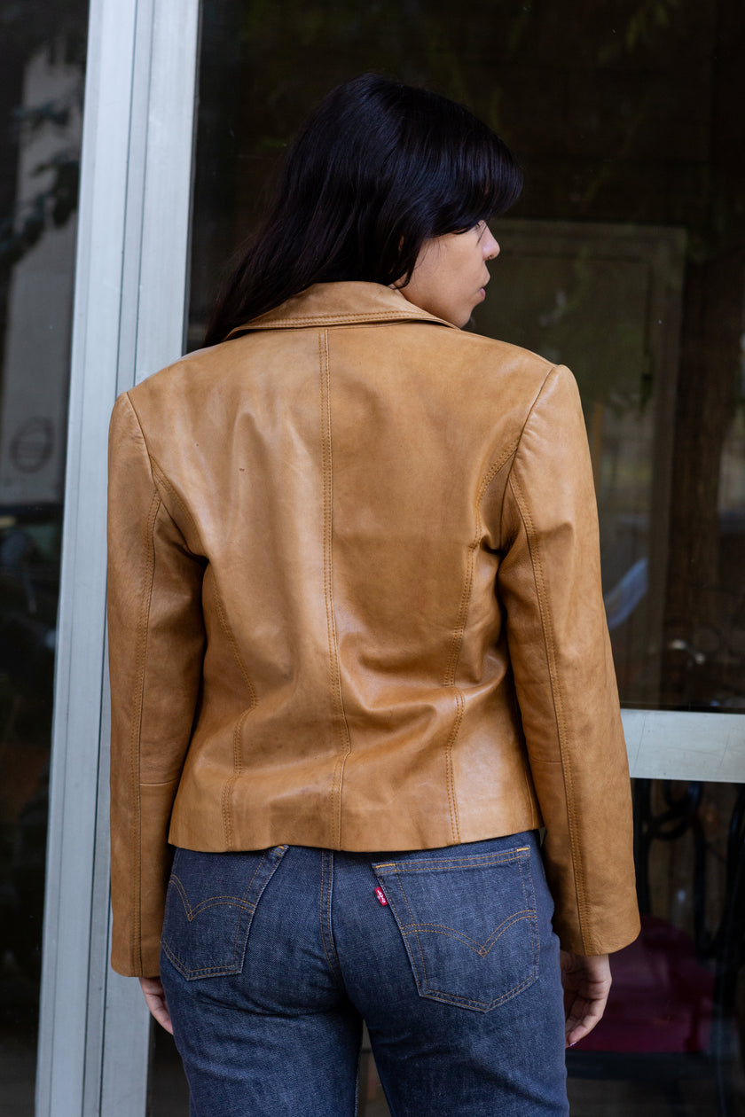 Vintage light brown leather jacket (M)